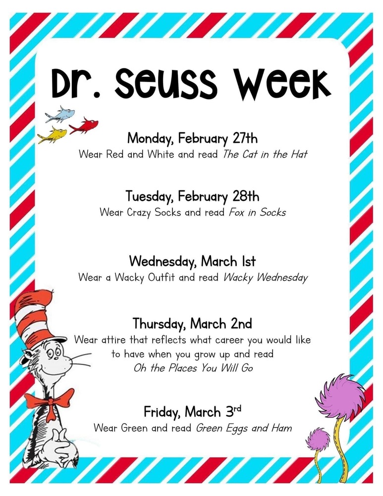 Dr Seuss Week on Feb 27-March 3