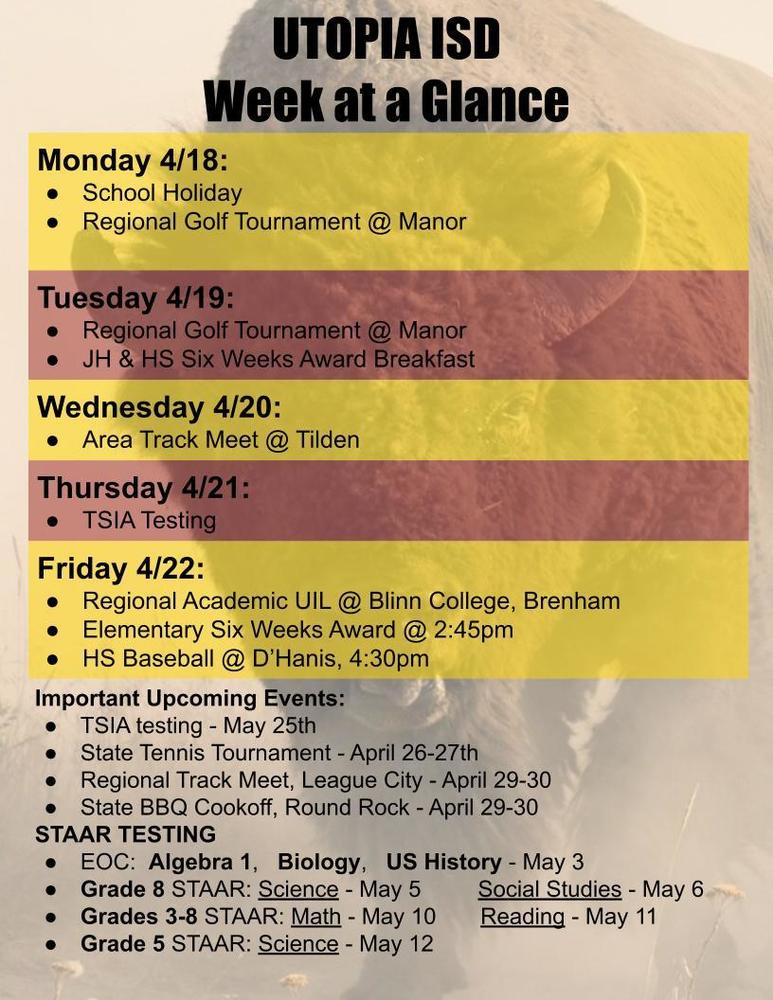 UISD Week at a Glance for April 18-22