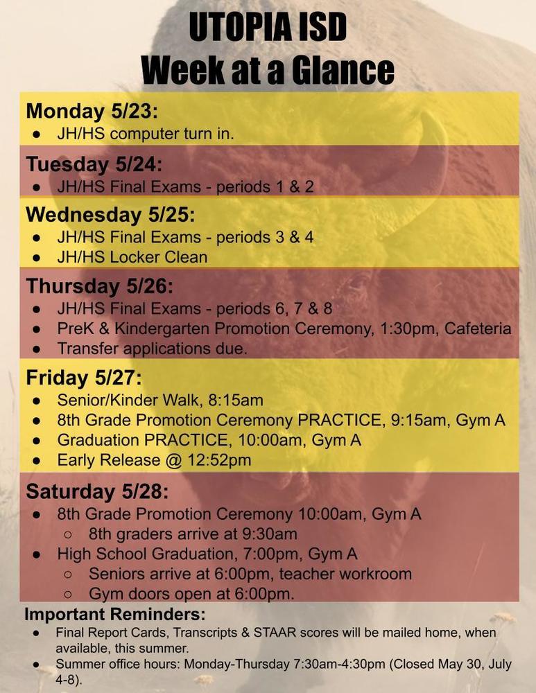 Week at a Glance for May 23-28