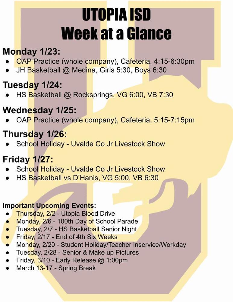 UPDATED Week at a Glance for Jan 23-27.