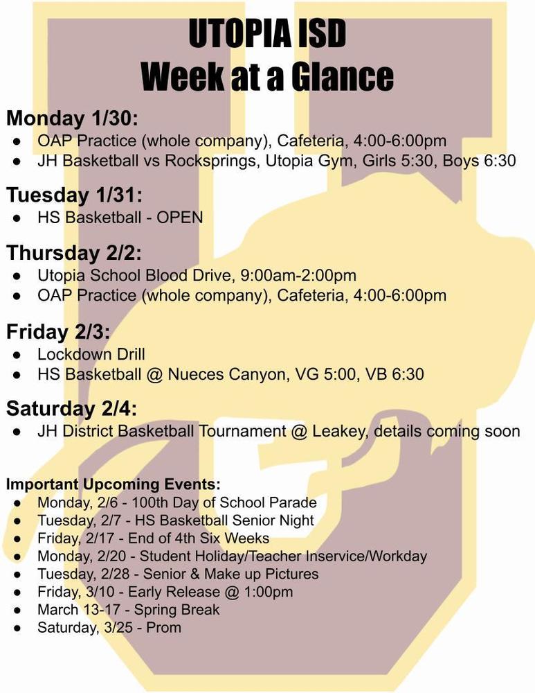 Week at a Glance for Jan 30-Feb 4