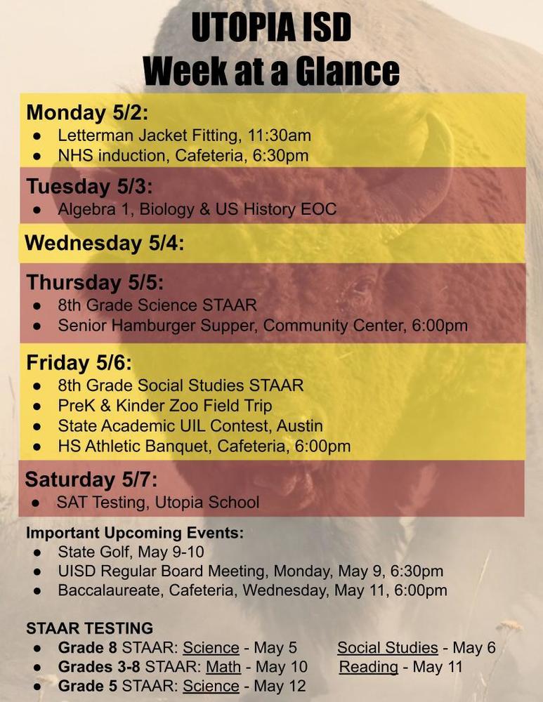 Week at a Glance for May 2-7.