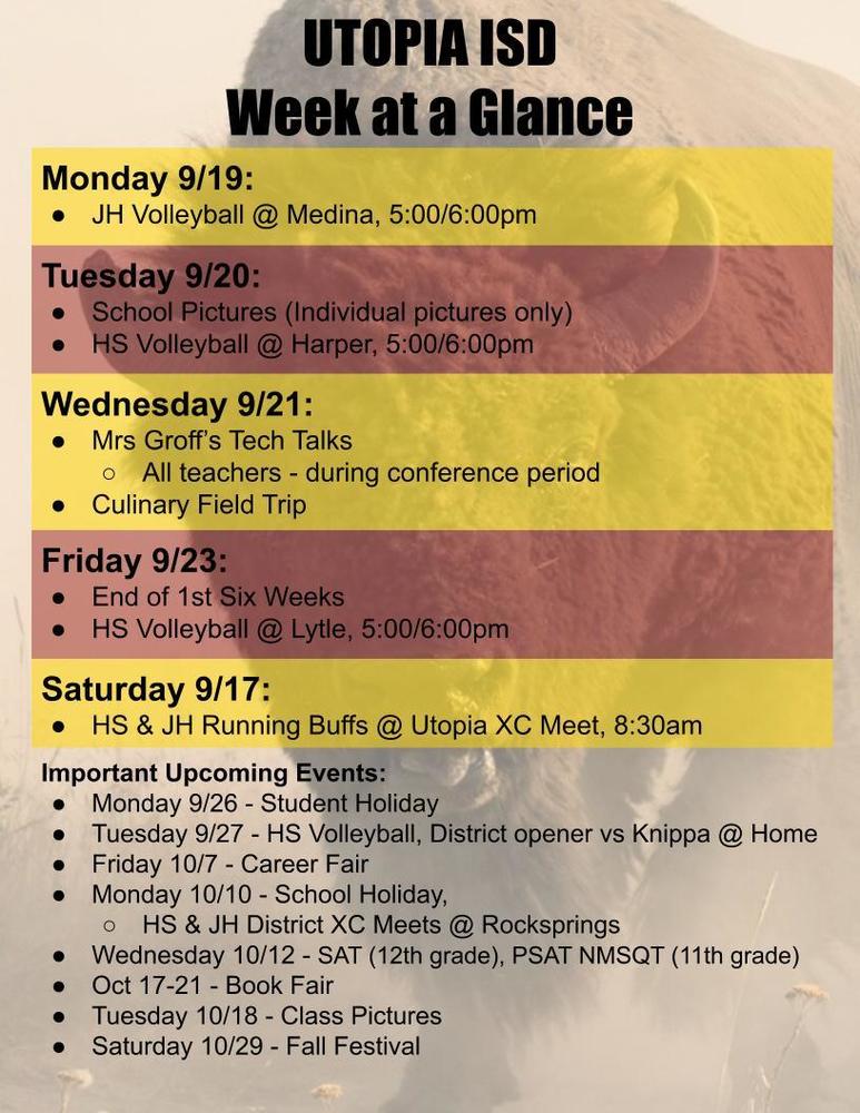 Week at a Glance for Sept 19-24