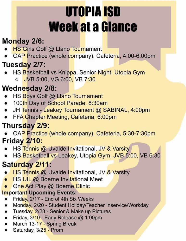 Week at a Glance for Feb 6-11