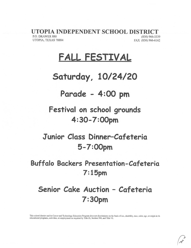 Fall Festival Schedule