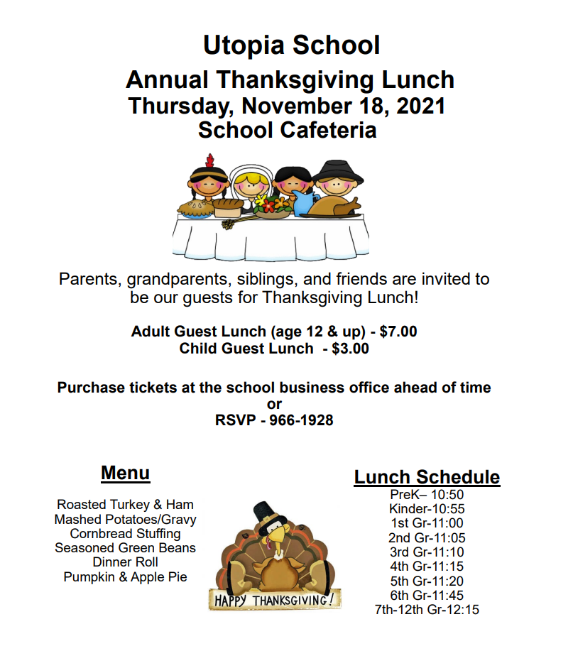 Annual Thanksgiving Lunch at Utopia ISD November 18, 2021